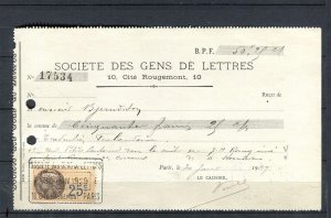 FRANCE; 1920s early fine used Revenue Document stamped item