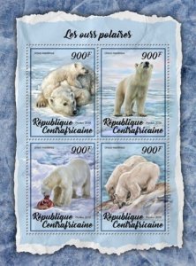Central Africa - 2017 Polar Bears - 4 Stamp Sheet - CA18011a