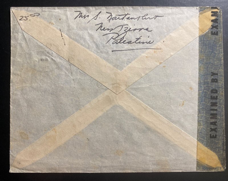 1944 New Tziora Palestine Airmail Censored Cover To Brooklyn NY USA