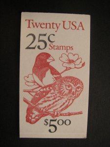 BK160, Scott 2285b, 25c Owl & Grossbeak, #3413, MNH Booklet Beauty