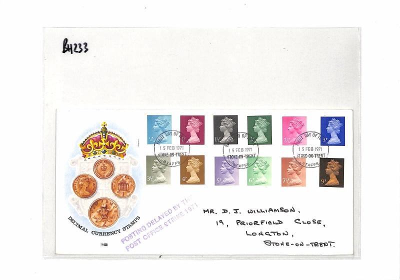 GB Decimal Stamps FDC Delayed by the Postal Strike 1971 BH233