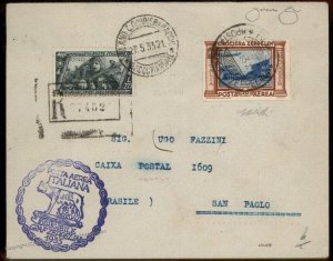 Italy 1933 Graf Zeppelin Romfahrt Si208 2nd SAF Brazil 20L Cover 2x Expert 92173
