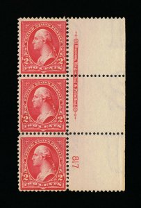 GENUINE SCOTT #279B MINT OG NH 1899 RED TYPE-IV PLATE #817 FULL IMPRINT STRIP-3