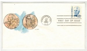 1982 WATERCOLOR HANDPAINTED FDC 1851 EXPERIMENTAL PHYSICIST ROBERT MILLIKAN