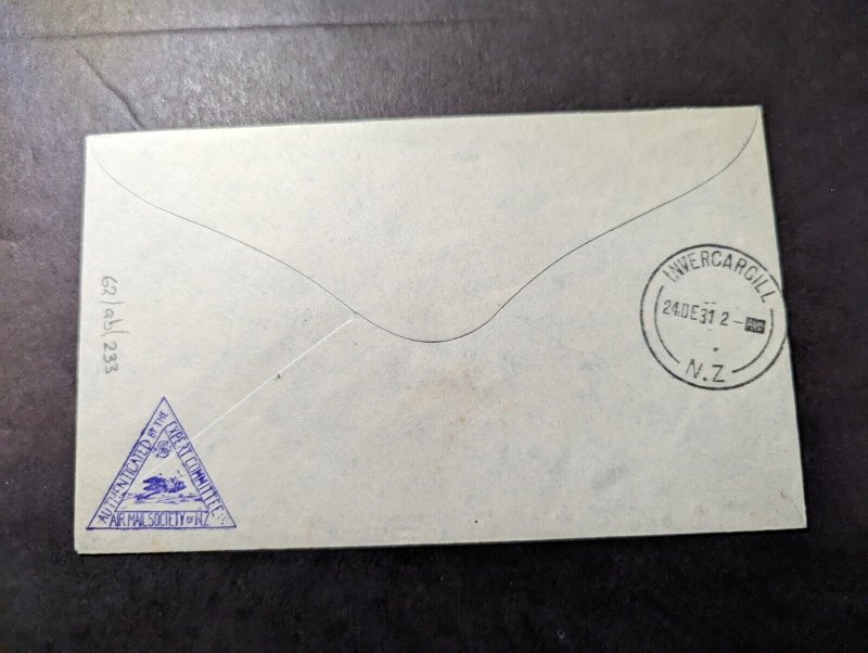 1931 New Zealand Special Xmas Airmail Cover Dunedin to Invercargill