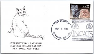 US SPECIAL EVENT AND PICTORIAL CANCEL COVER INTERNATIONAL CAT SHOW TICA NY 1988