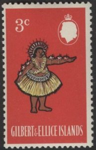 Gilbert & Ellice 137 (mnh) 3c Gilbertese woman dancing, red & multi (1968)