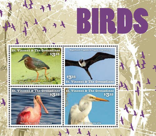 St. Vincent 2015 - Birds, Animals, Spoonbill, Fauna - Sheet of 4 Stamps - MNH