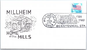 US SPECIAL EVENT COVER PICTORIAL CANCEL MILLHEIM PENNSYLVANIA 200 YEARS 1988 B