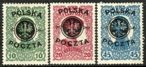 Poland #27-29  Unused - Austria Stamp Overprinted (1918)