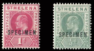 St. Helena #48-49S Cat$90, 1902 1/2p and 1p, overprinted Specimen, hinged