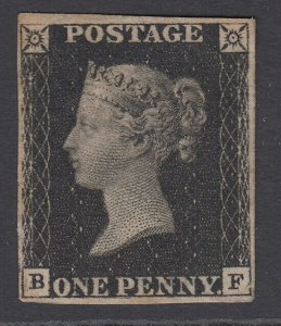 SG 2 1d black plate 5 lettered BF. A fine fresh mounted mint example. 4 good...