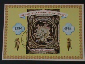 ​NICARAGUA--450TH ANNIV:  LA MUERTE DE A. CORREGIO-CTO S/S -VF FANCY CANCEL