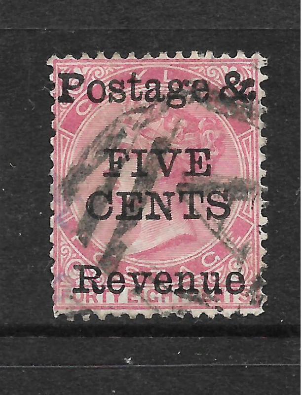 CEYLON 1885   5c on 48c   QV   FU       SG 157