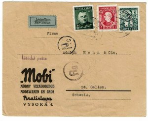 Slovakia 1941 Bratislava cancel on airmail cover to Switzerland, censored