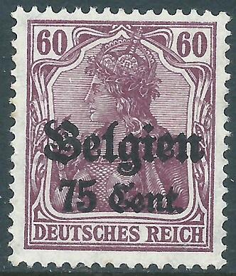 Belgium - German Occupation (WWI), Sc #N21, 75c on 60pf MH