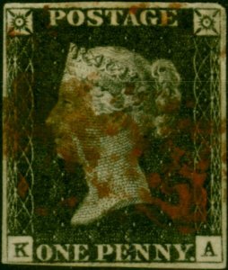 GB 1840 1d Penny Black SG2 Pl. 3 (K-A) Fine Used 4 Good Margins Red MX