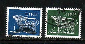 Ireland-Sc#344-45-used 1p brt blue & 2p dk grn-Animals-1975-6-