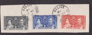 British Honduras # 112-114, 1937 Coronation, used on paper, 1/2 Cat.