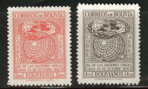 Bolivia Scott C138-9 MH* 1950  UN Globe stamp set CV$1.15