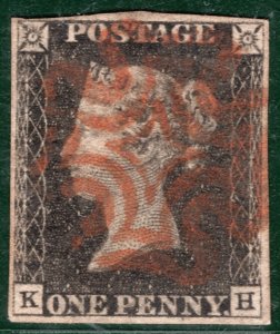 GB PENNY GREY-BLACK QV 1840 SG.3 1d Plate 6 (KH) Super Red MX* Cat £400+ REDS32