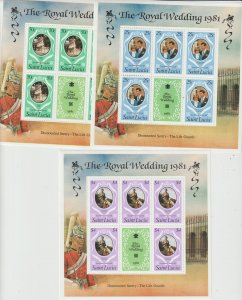 St Lucia SC 543-545a Mint Never Hinged. Full sheets in changed colors.