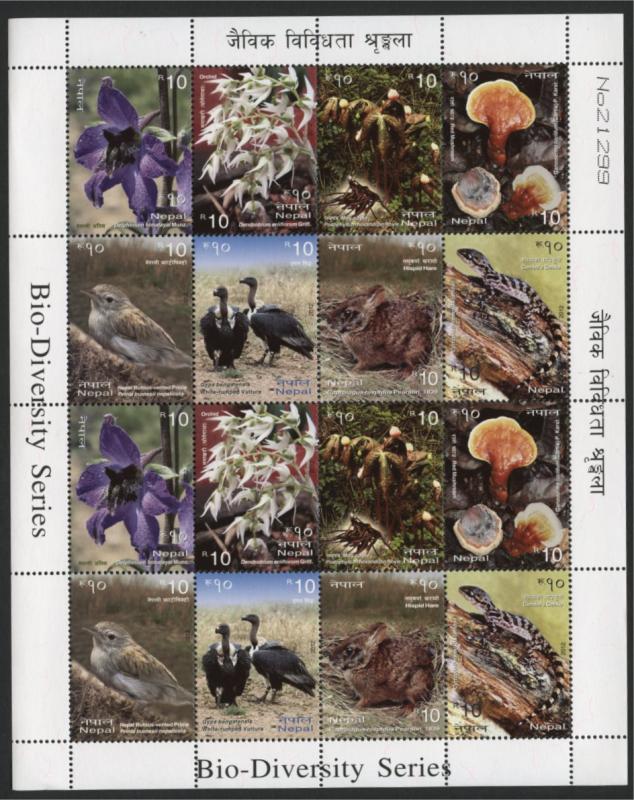 NEPAL, BIODIVERSITY MINI SHEET FROM 2012, MINT NEVER HINGED	