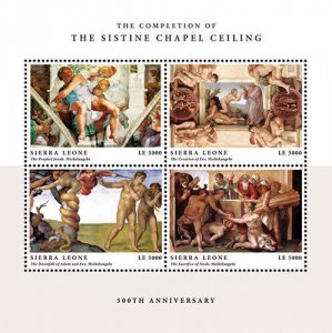 Sierra Leone- Michelangelo-Chapel 500th Anniversary Stamp - Sheet of 4 MNH