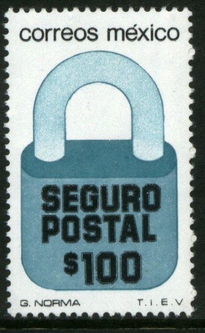 MEXICO G40, $100P Padlock Insured Letter Unwmk Fluor Paper 5. MINT, NH. VF.