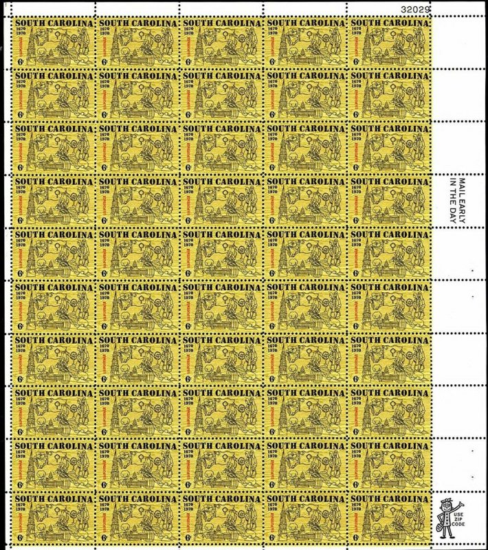 South Carolina Sheet of Fifty 6 Cent Postage Stamps Scott 1407