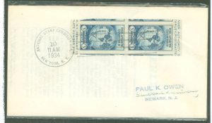 US 735a 1934 3c byrd antarctic expedition imperf pair, with parts of adjoining parts of stamps, on an uncacheted, addressed FDC