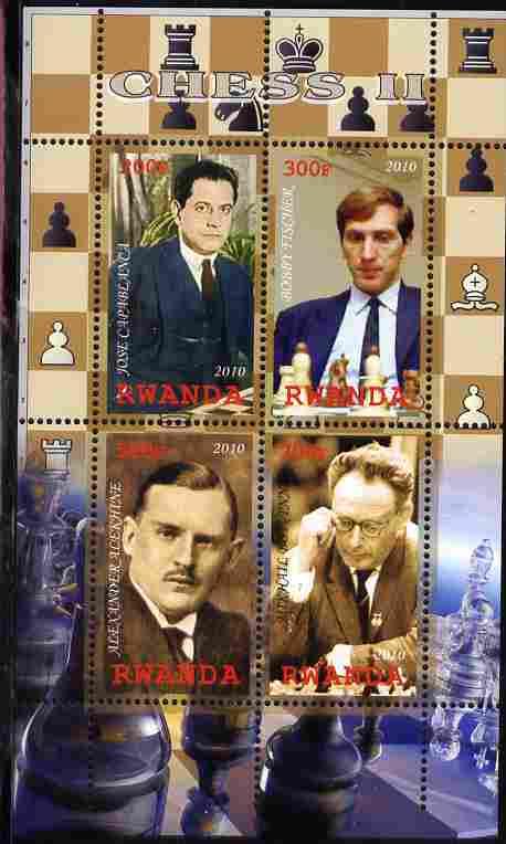 Rwanda 2010 Chess Masters #2 perf sheetlet containing 4 v...