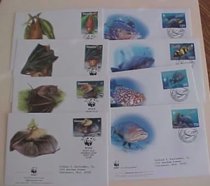 WILDLIFE  VANUATU FISH & BATS FDC 8 DIFF.  CACHET   1996-2006 