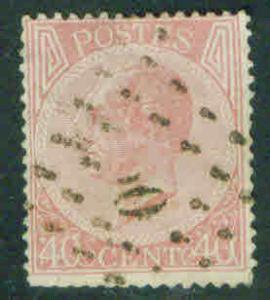 BELGIUM Scott 21 used 1867 40c  rose perf 15 CV $20