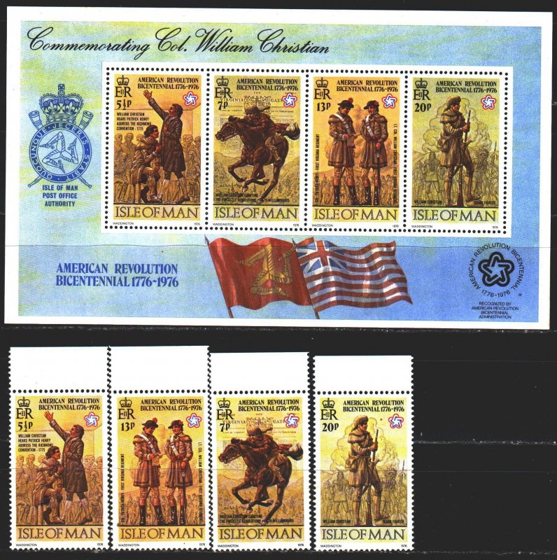 Isle Of Man. 1976. 74A-77A, bl2. Revolution in america. MNH.