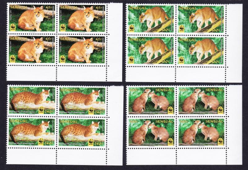 Senegal WWF African Golden Cat 4 Bottom Right Corner Blocks with margins