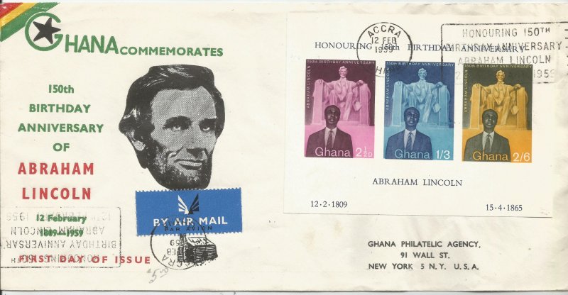 Ghana Lincoln Birthday Anniversary Souvenir Sheet FDC