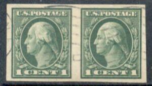 US Stamp #408 George Washington 1912 Regular Iss Imperf Pair