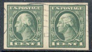 US Stamp #408 George Washington 1912 Regular Iss Imperf Pair