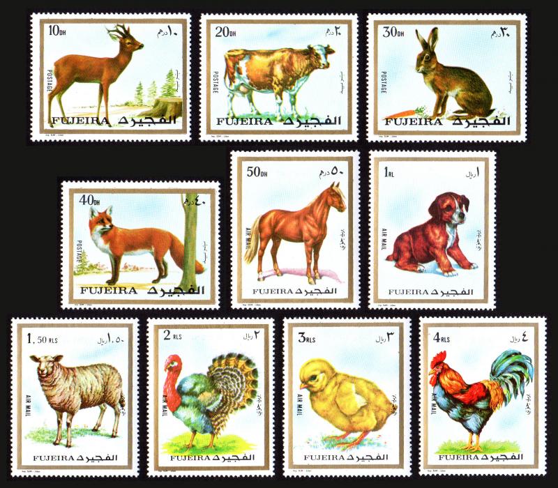 Fujeira Michel #1295-1304 set/10 mnh - 1972 Animals - Wildlife - Farm animals