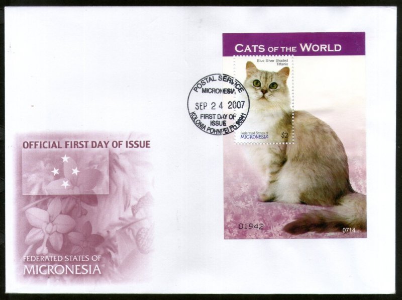 Micronesia 2007 Cats Pet Animals Fauna Sc 755 M/s FDC # 9464