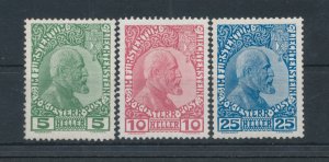 1912 Liechtenstein, n. 1/3, John II, 3 Values, Coated Paper, MNH**