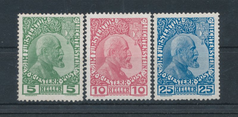 1912 Liechtenstein, n. 1/3, John II, 3 Values, Coated Paper, MNH**