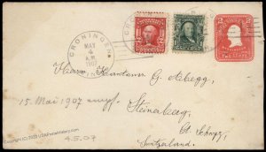 USA 1907 Croningen Minnesota Steinerberg Switzerland Transatlantic Cover U 81926