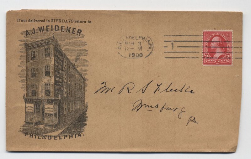 1900 Philadelphia PA ad cover A.J. Weidener building Barry machine [S.4504]