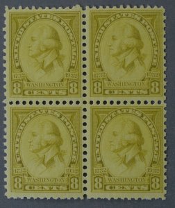 United States #713 8 Cent Washington Bicentennial Block of Four MNH