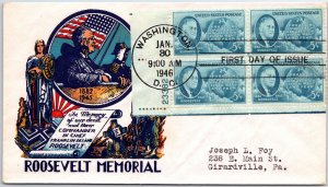 US FIRST DAY COVER IN MEMORY OF PRESIDENT Franklin D. Roosevelt 5c PB4 1946