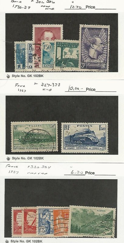 France, Postage Stamp, #321-326, 327-328, 330-334 Used, 1936-37, JFZ