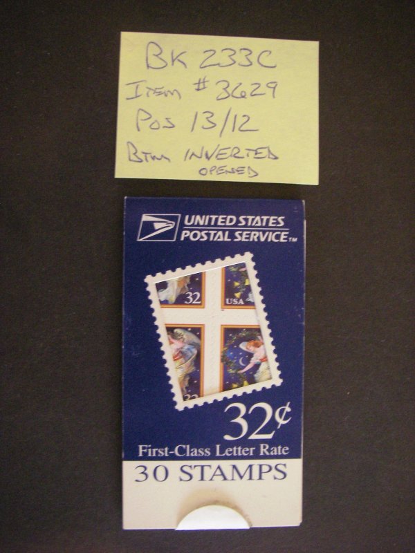 BK233C, Scott 3012c, 32c Angel, Makeshift MDI Booklet 30, Pos 13/12, Invert open