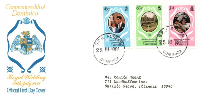 Dominica 701-703 Royal Wedding Typed FDC